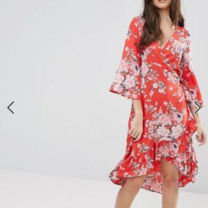 Vero Moda Kimono Red Floral Wrap Dress - XL